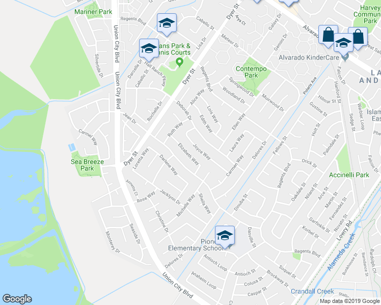 map of restaurants, bars, coffee shops, grocery stores, and more near 32441 Elizabeth Way in Union City