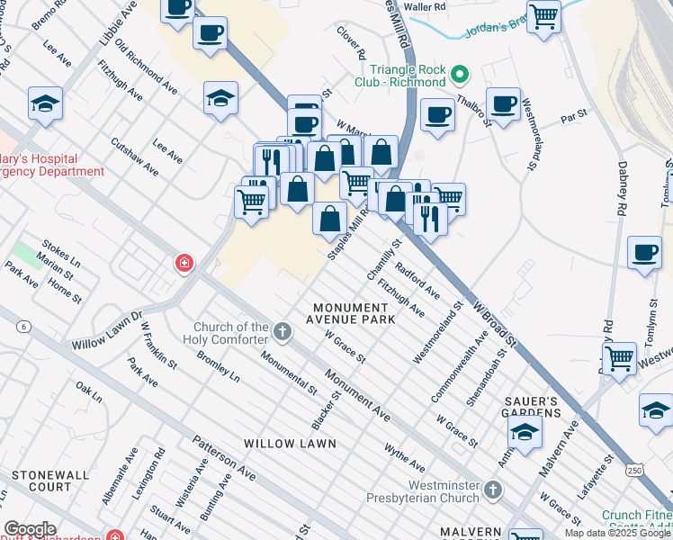map of restaurants, bars, coffee shops, grocery stores, and more near 4818 Augusta Avenue in Richmond