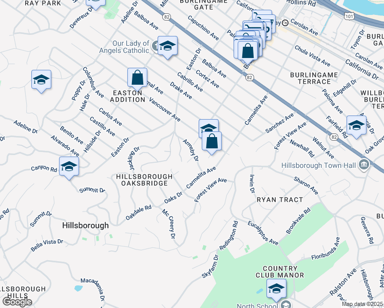 map of restaurants, bars, coffee shops, grocery stores, and more near 8 Reynolds Court in Hillsborough