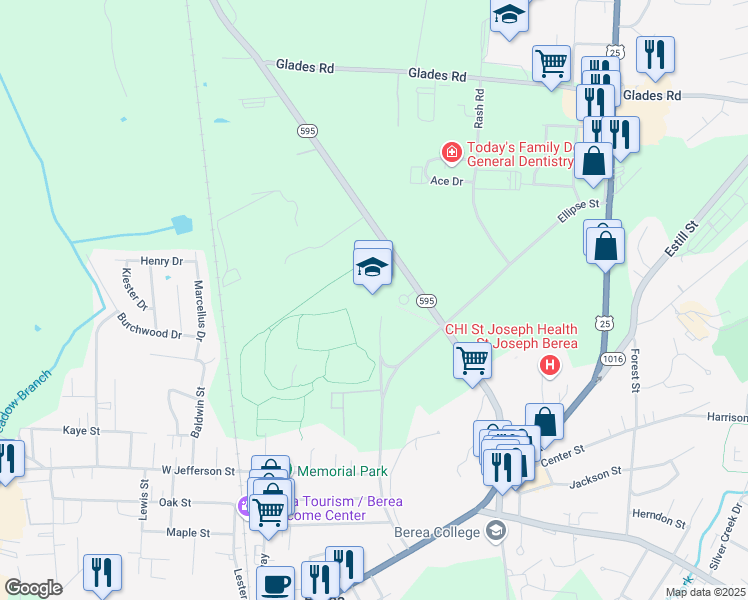 map of restaurants, bars, coffee shops, grocery stores, and more near 2 Pirate Parkway in Berea