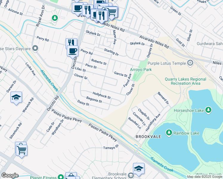 map of restaurants, bars, coffee shops, grocery stores, and more near 35035 Lilac Loop in Union City
