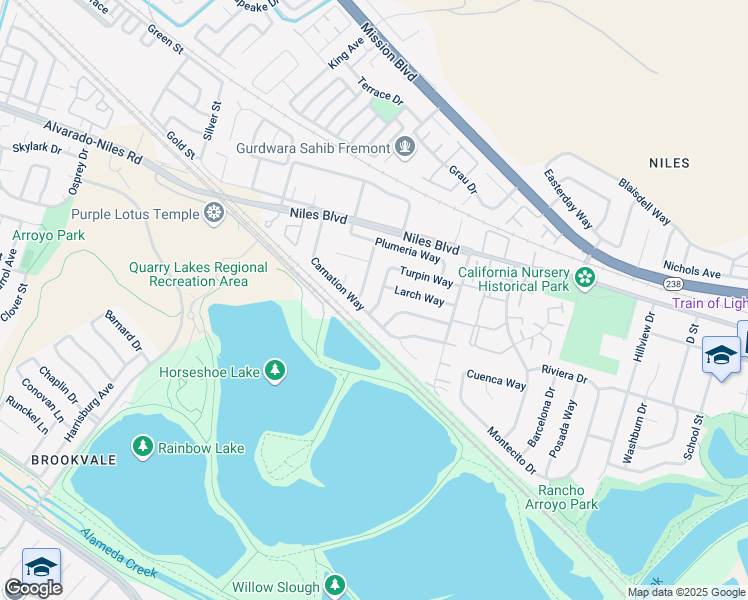 map of restaurants, bars, coffee shops, grocery stores, and more near 899 Hickory Way in Fremont