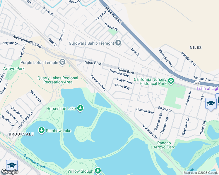 map of restaurants, bars, coffee shops, grocery stores, and more near 899 Hickory Way in Fremont