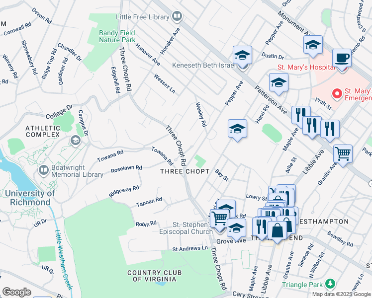 map of restaurants, bars, coffee shops, grocery stores, and more near 1 Kingsway Court in Richmond