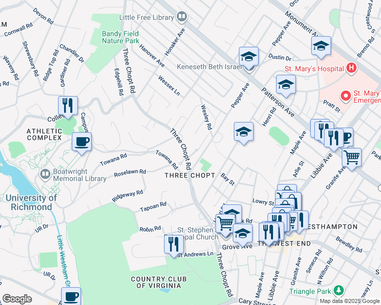 map of restaurants, bars, coffee shops, grocery stores, and more near 1 Kingsway Court in Richmond
