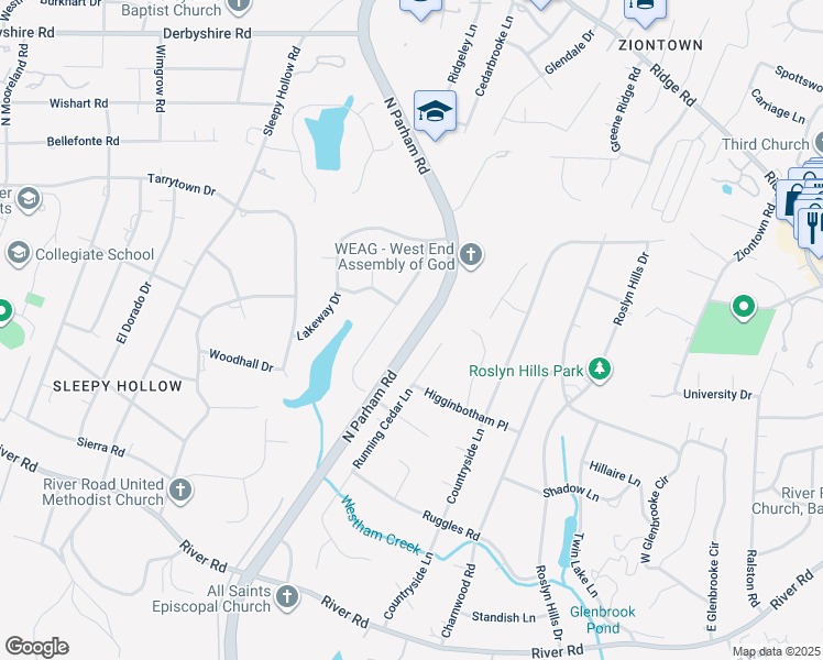 map of restaurants, bars, coffee shops, grocery stores, and more near 310 North Parham Road in Richmond