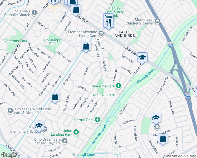 map of restaurants, bars, coffee shops, grocery stores, and more near 4356 Palmdale Street in Union City