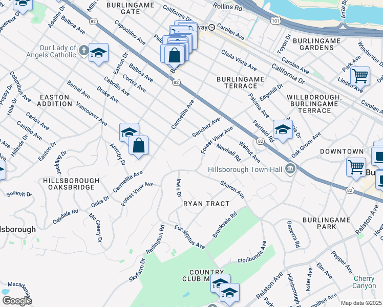 map of restaurants, bars, coffee shops, grocery stores, and more near 1735 Crockett Lane in Hillsborough