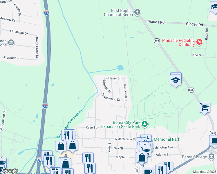 map of restaurants, bars, coffee shops, grocery stores, and more near 216 Kiester Drive in Berea