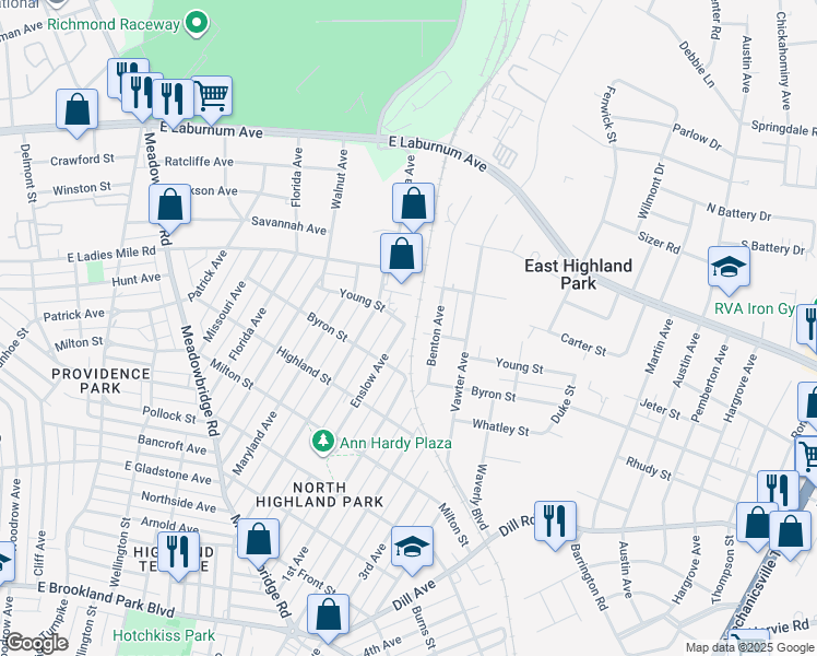 map of restaurants, bars, coffee shops, grocery stores, and more near 1018 Young Street in Richmond