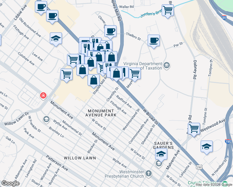 map of restaurants, bars, coffee shops, grocery stores, and more near in 