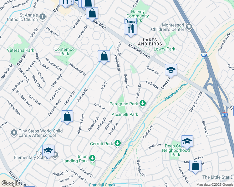 map of restaurants, bars, coffee shops, grocery stores, and more near 4356 Palmdale Street in Union City