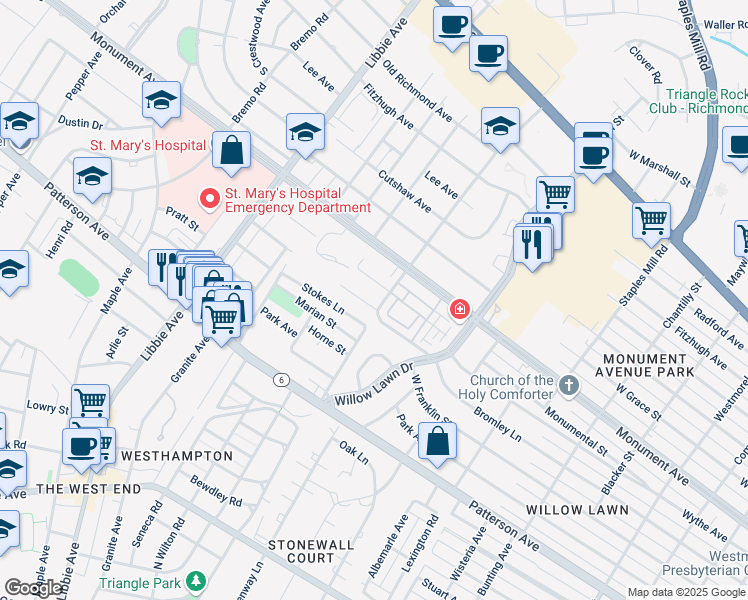 map of restaurants, bars, coffee shops, grocery stores, and more near 5304 Wythe Avenue in Richmond