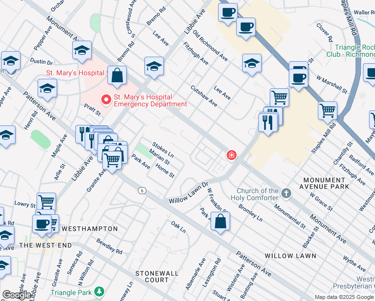 map of restaurants, bars, coffee shops, grocery stores, and more near 5304 Wythe Avenue in Richmond