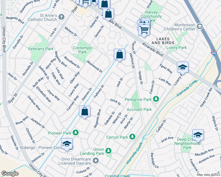 map of restaurants, bars, coffee shops, grocery stores, and more near 32738 Fullerton Court in Union City