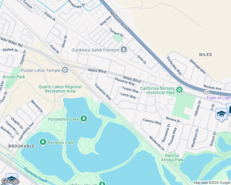 map of restaurants, bars, coffee shops, grocery stores, and more near 899 Hickory Way in Fremont