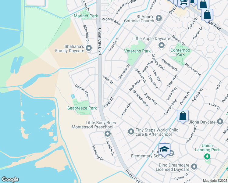 map of restaurants, bars, coffee shops, grocery stores, and more near 4714 Andrea Way in Union City