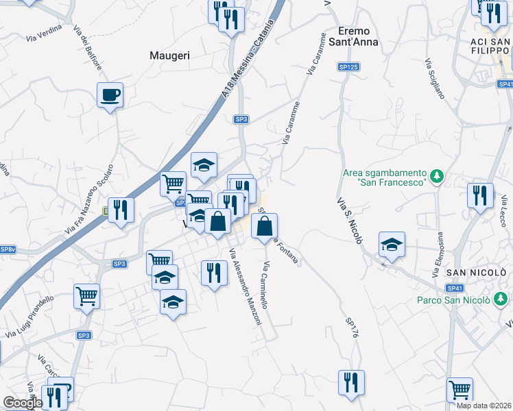 map of restaurants, bars, coffee shops, grocery stores, and more near 14 Corso Vittorio Emanuele in Valverde