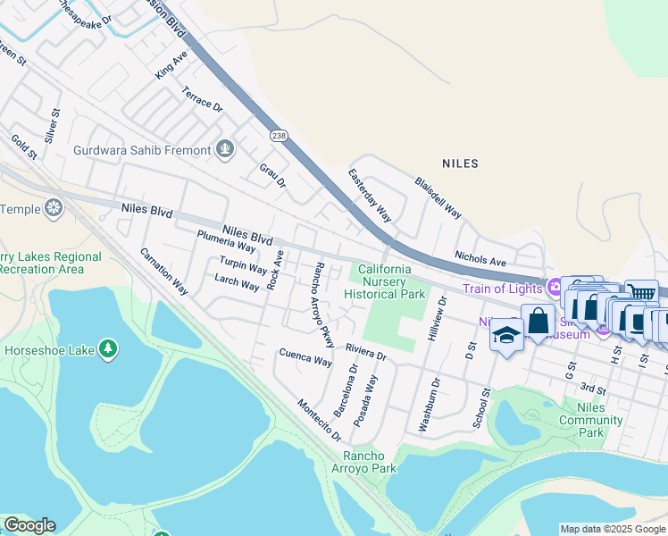 map of restaurants, bars, coffee shops, grocery stores, and more near 278 Junipero Common in Fremont