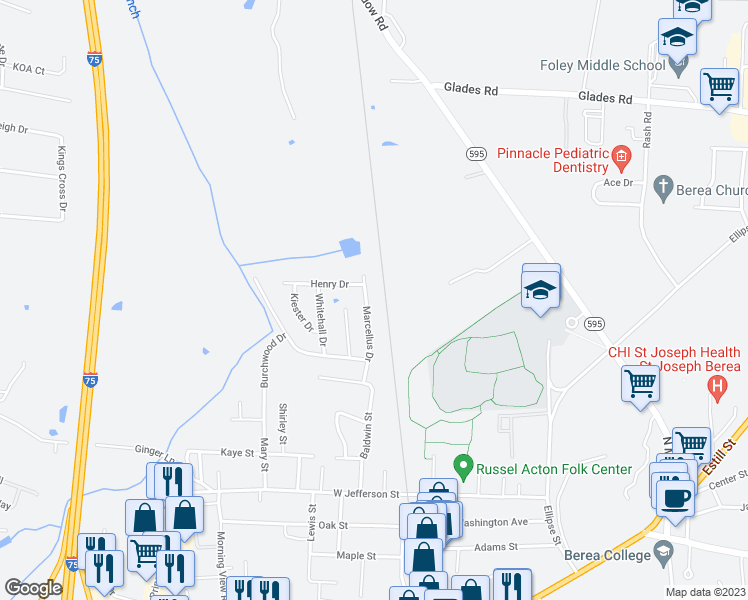 map of restaurants, bars, coffee shops, grocery stores, and more near in Berea