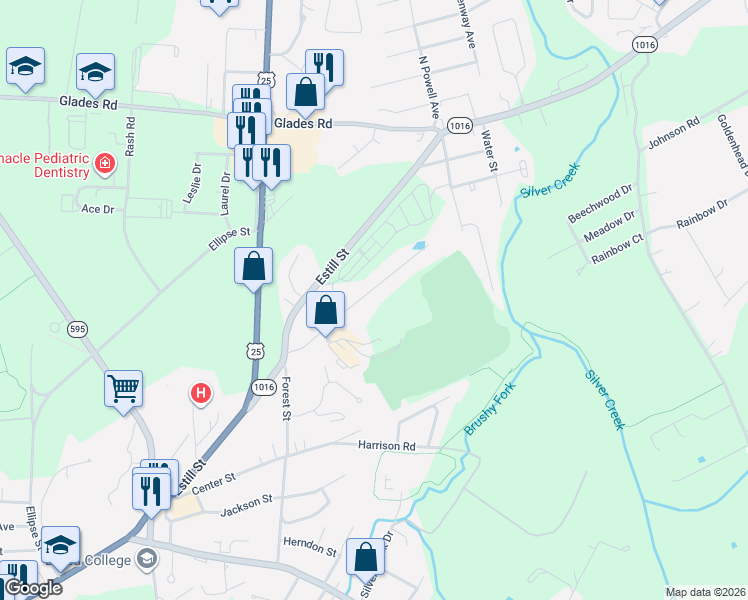 map of restaurants, bars, coffee shops, grocery stores, and more near 132 Lorraine Court in Berea