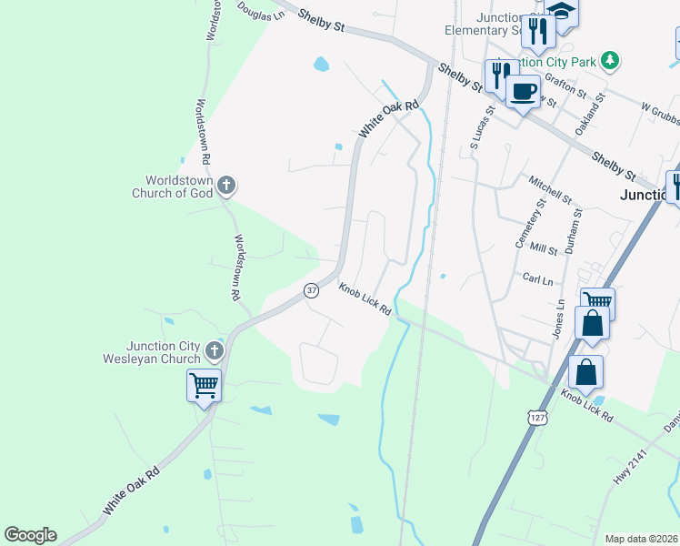 map of restaurants, bars, coffee shops, grocery stores, and more near 3778 White Oak Road in Junction City