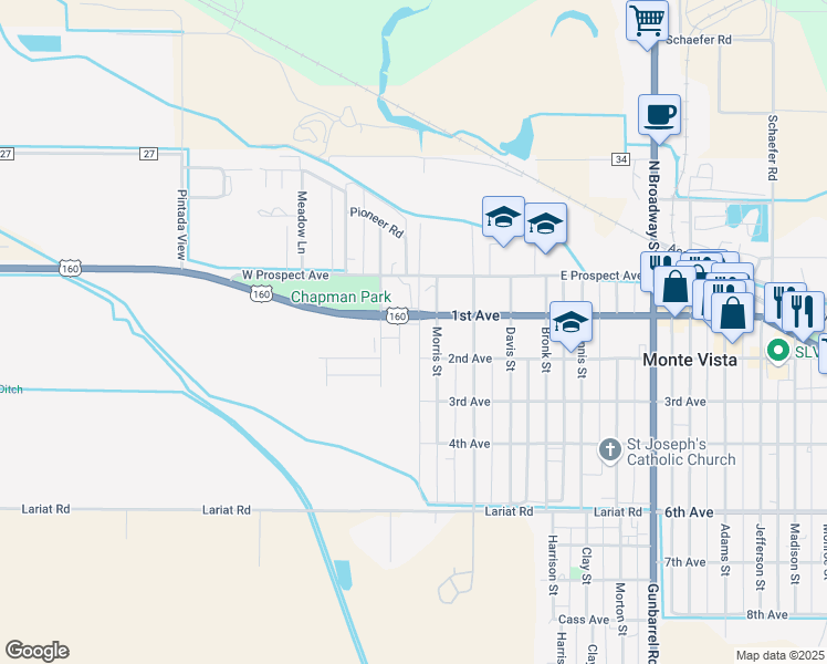 map of restaurants, bars, coffee shops, grocery stores, and more near 100 Chico Camino Street in Monte Vista