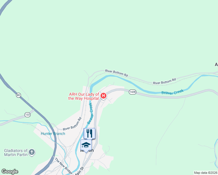 map of restaurants, bars, coffee shops, grocery stores, and more near 11020-11198 Main Street in Martin