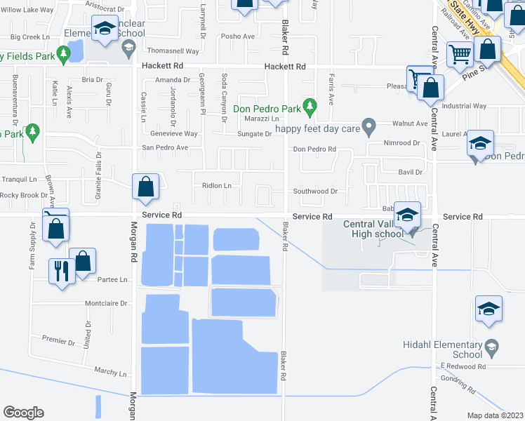 map of restaurants, bars, coffee shops, grocery stores, and more near 1624 Janni Way in Ceres
