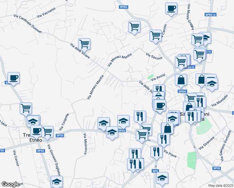 map of restaurants, bars, coffee shops, grocery stores, and more near 10 Via Ponente in Città metropolitana di Catania