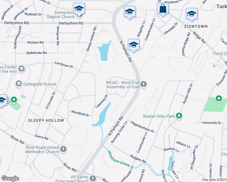 map of restaurants, bars, coffee shops, grocery stores, and more near 402 Lakeway Court in Richmond