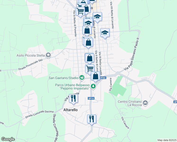 map of restaurants, bars, coffee shops, grocery stores, and more near 109 Via II Traversa in Belpasso