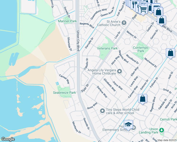 map of restaurants, bars, coffee shops, grocery stores, and more near 32216 Rochelle Drive in Union City
