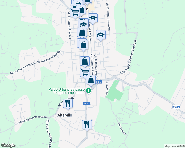 map of restaurants, bars, coffee shops, grocery stores, and more near 28 Via II Retta Levante in Belpasso
