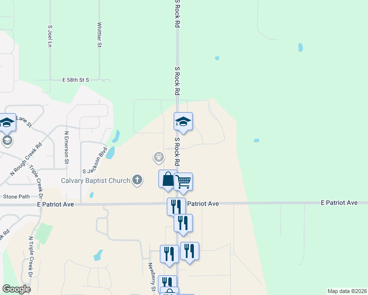map of restaurants, bars, coffee shops, grocery stores, and more near 5818-6300 Rock Road in Derby