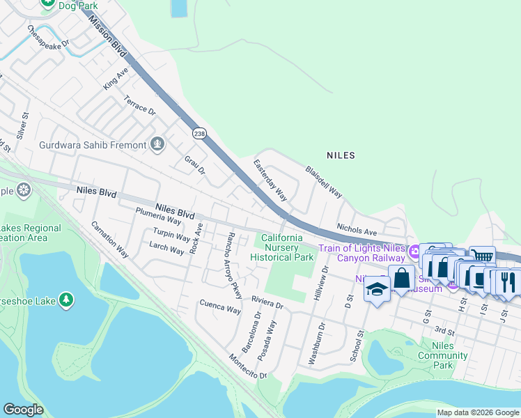 map of restaurants, bars, coffee shops, grocery stores, and more near 10 Potel Common in Fremont
