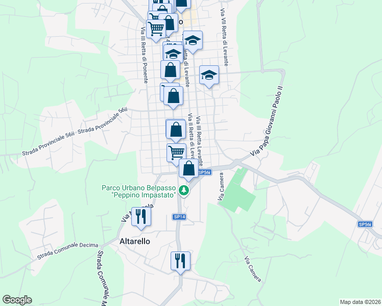 map of restaurants, bars, coffee shops, grocery stores, and more near 28 Via II Retta di Levante in Belpasso
