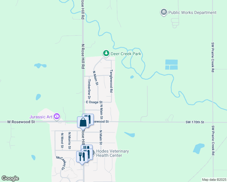 map of restaurants, bars, coffee shops, grocery stores, and more near 1622 Tanglewood Road in Rose Hill
