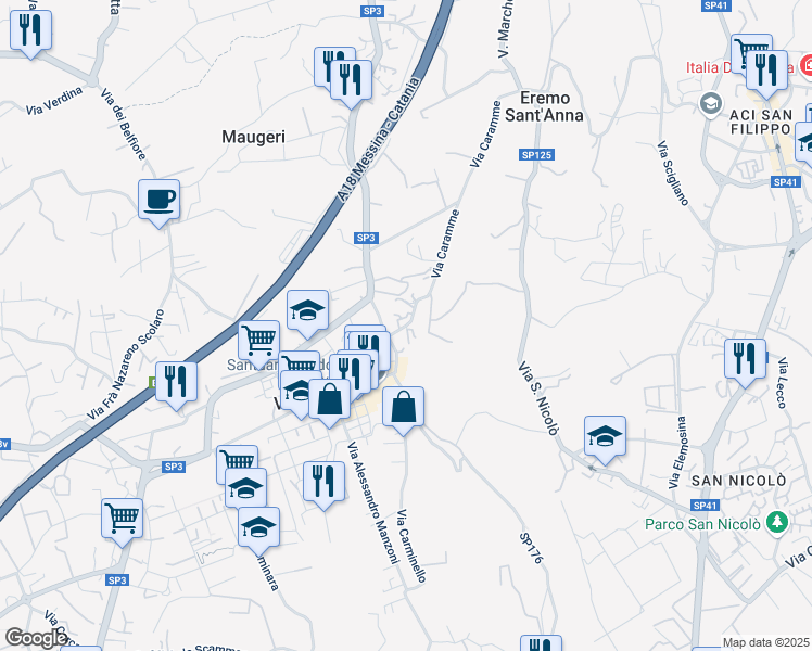 map of restaurants, bars, coffee shops, grocery stores, and more near 28 Via Caramme in Valverde