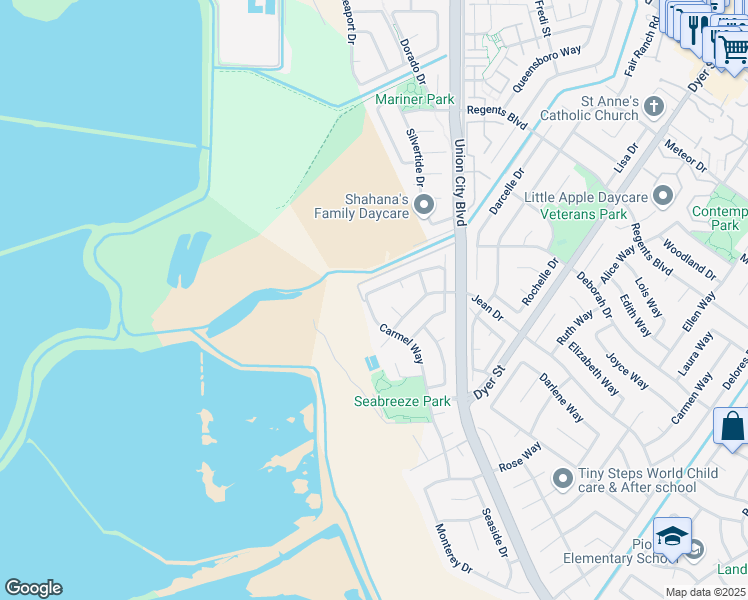 map of restaurants, bars, coffee shops, grocery stores, and more near 32505 Carmel Way in Union City