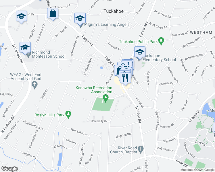 map of restaurants, bars, coffee shops, grocery stores, and more near 431 Ziontown Road in Henrico