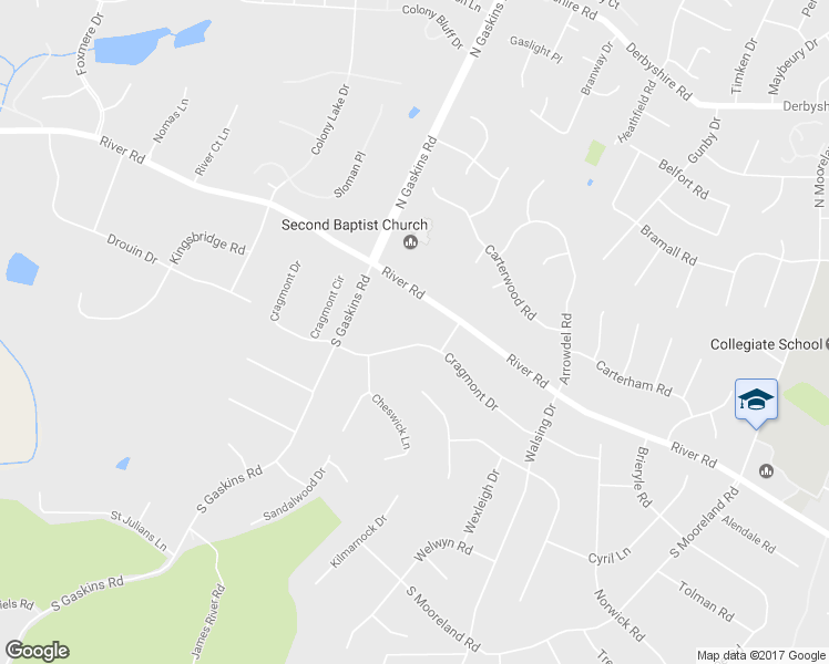 map of restaurants, bars, coffee shops, grocery stores, and more near 9604 Cragmont Drive in Henrico