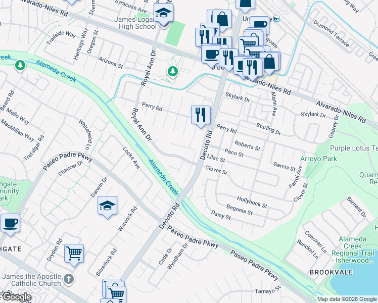 map of restaurants, bars, coffee shops, grocery stores, and more near 2669 Morello Court in Union City