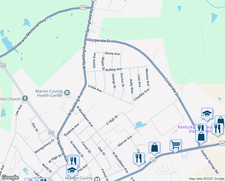 map of restaurants, bars, coffee shops, grocery stores, and more near 616-632 George Street in Lebanon