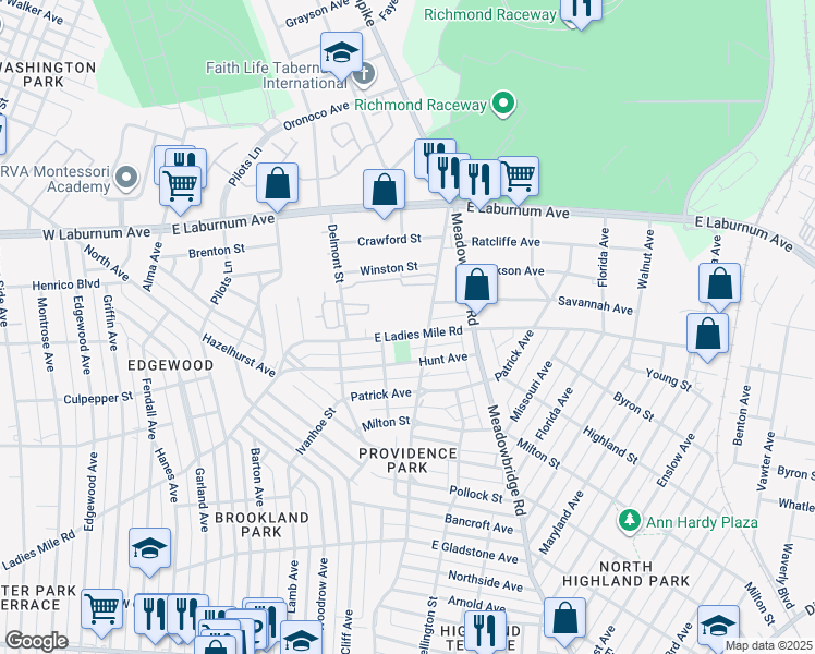 map of restaurants, bars, coffee shops, grocery stores, and more near 466 1/2 East Ladies Mile Road in Richmond