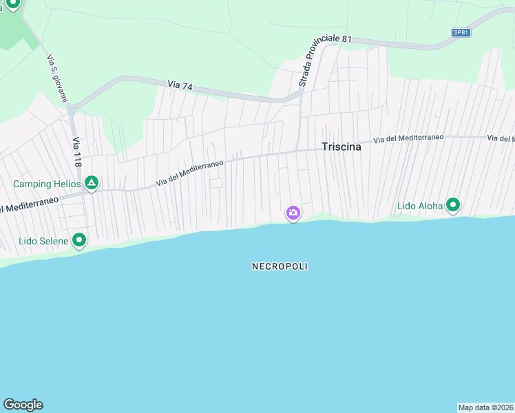 map of restaurants, bars, coffee shops, grocery stores, and more near 127 Via 127 in Triscina