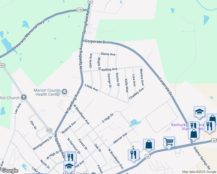 map of restaurants, bars, coffee shops, grocery stores, and more near 616 George Street in Lebanon