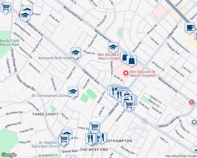 map of restaurants, bars, coffee shops, grocery stores, and more near 914 Sabot Street in Richmond