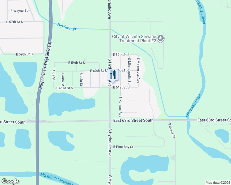 map of restaurants, bars, coffee shops, grocery stores, and more near 1711-1715 East 61st Street South in Wichita