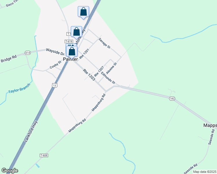 map of restaurants, bars, coffee shops, grocery stores, and more near 17558 Mappsburg Road in Painter